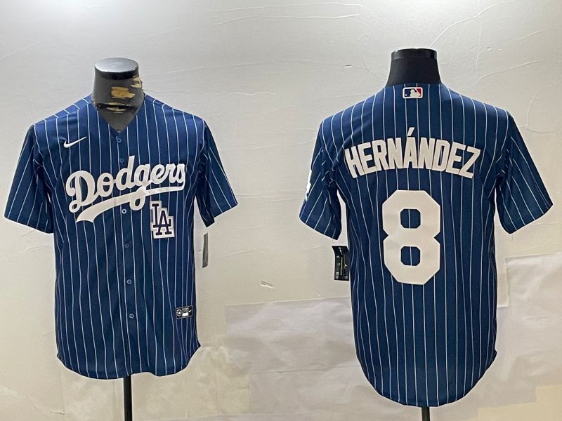 Men Los Angeles Dodgers #8 Hernandez Blue Stripe Game 2024 Nike MLB Jersey style 11206